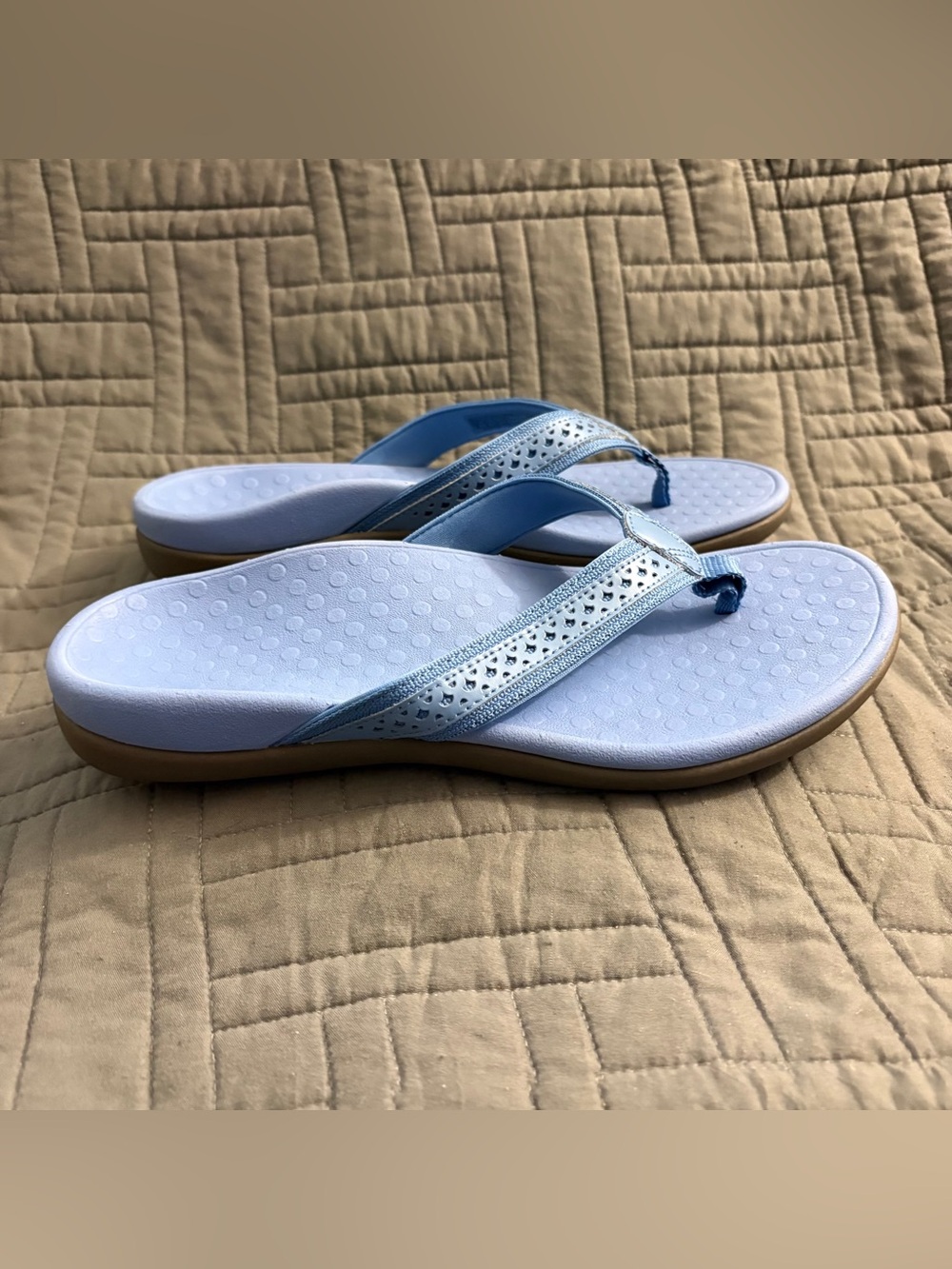 Vionic Tide Sally Leather Blue Flip Flop Sandals Shoes Women US 8 Orthotic New